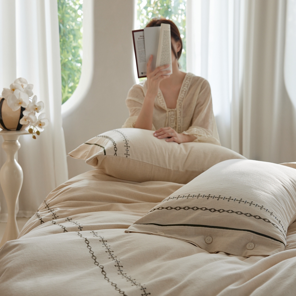 91家纺网 家纺一手货源 找家纺 涞澳家纺 2025新款棉麻皱皱纱四件套 夜里无星