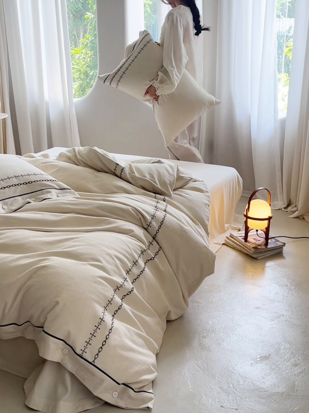 91家纺网 家纺一手货源 找家纺 涞澳家纺 2025新款棉麻皱皱纱四件套 夜里无星