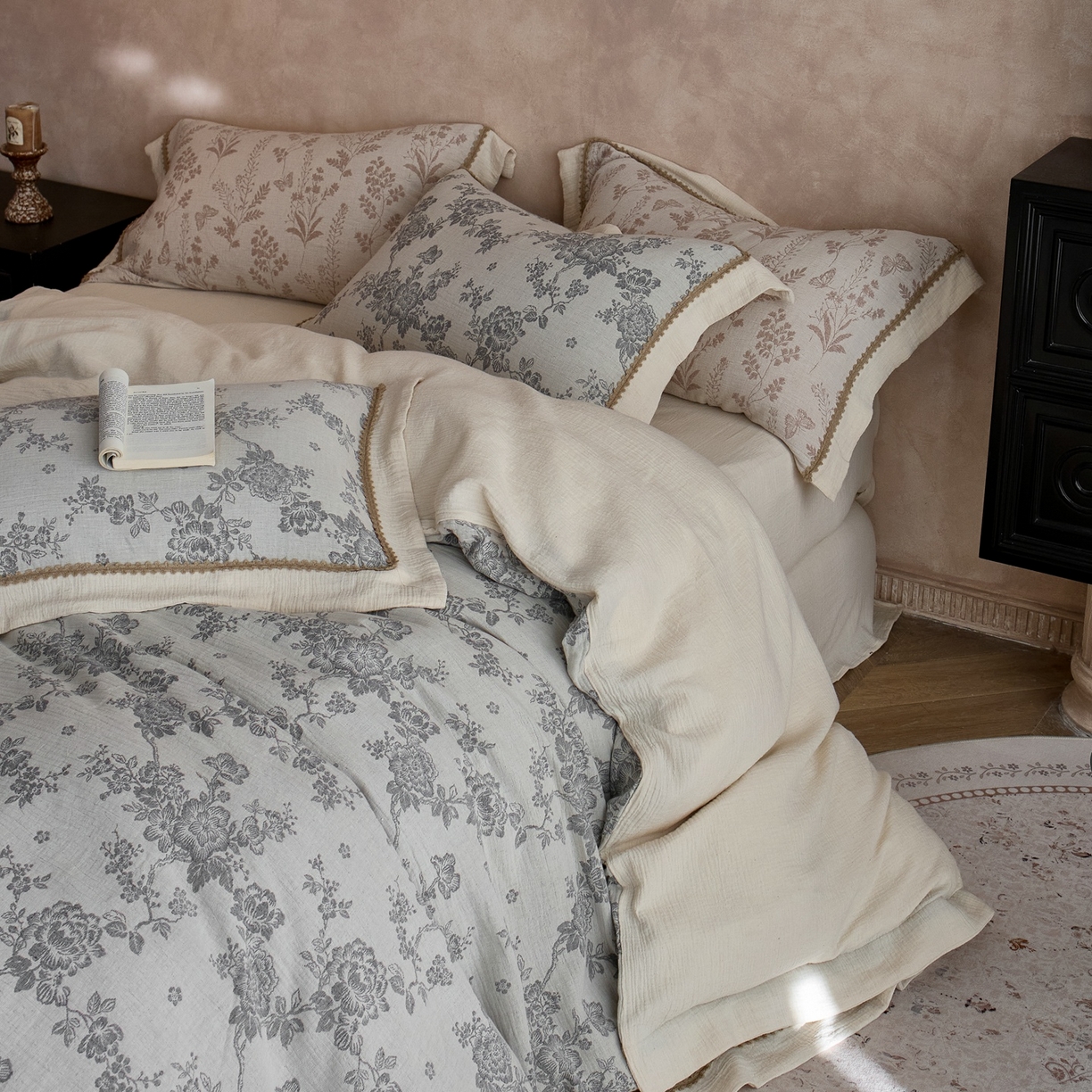 涞澳家纺 2025新款棉麻皱皱纱四件套 花间影