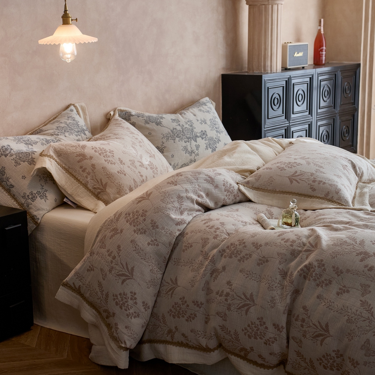 91家纺网 家纺一手货源 找家纺 涞澳家纺 2025新款棉麻皱皱纱四件套 听风絮