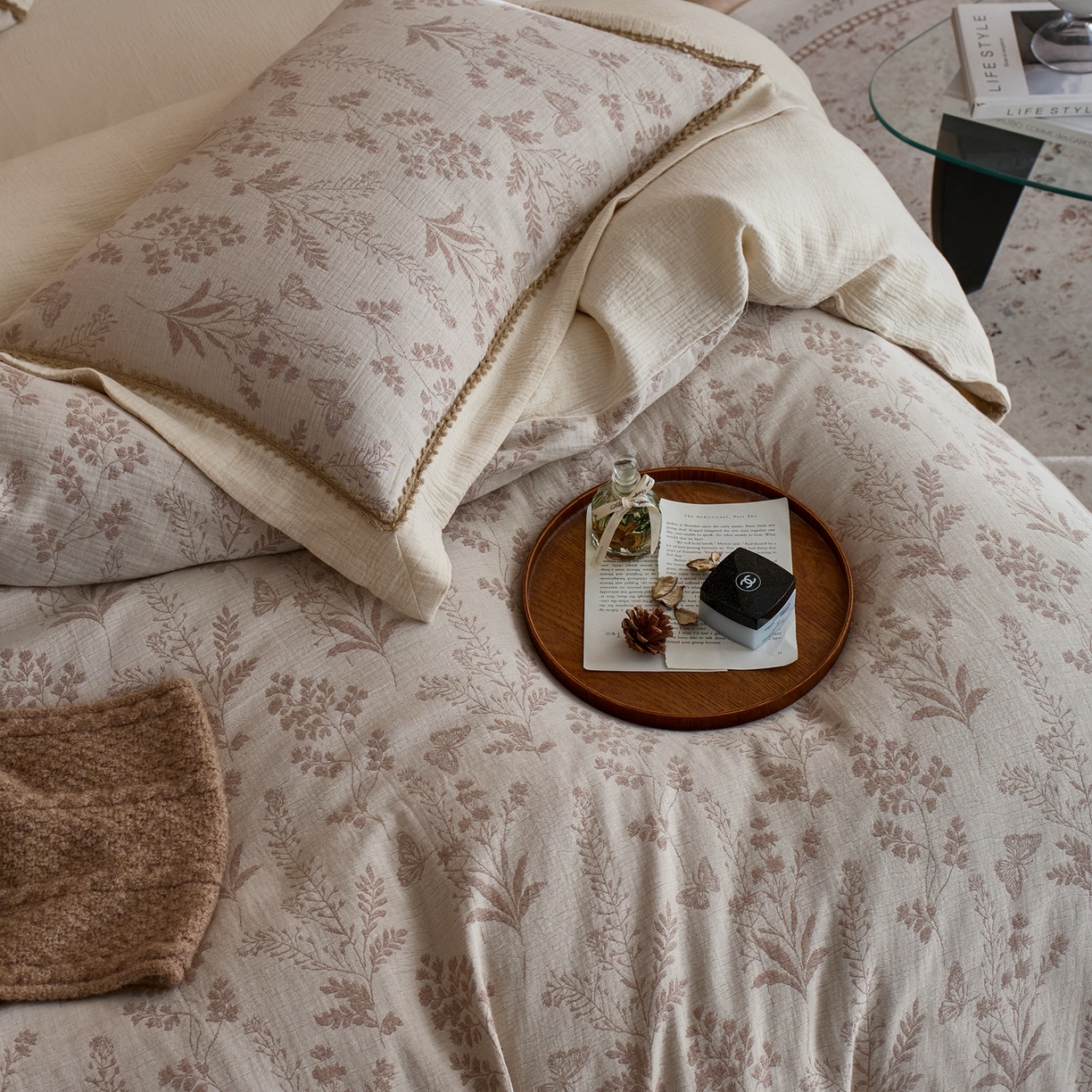 91家纺网 家纺一手货源 找家纺 涞澳家纺 2025新款棉麻皱皱纱四件套 听风絮