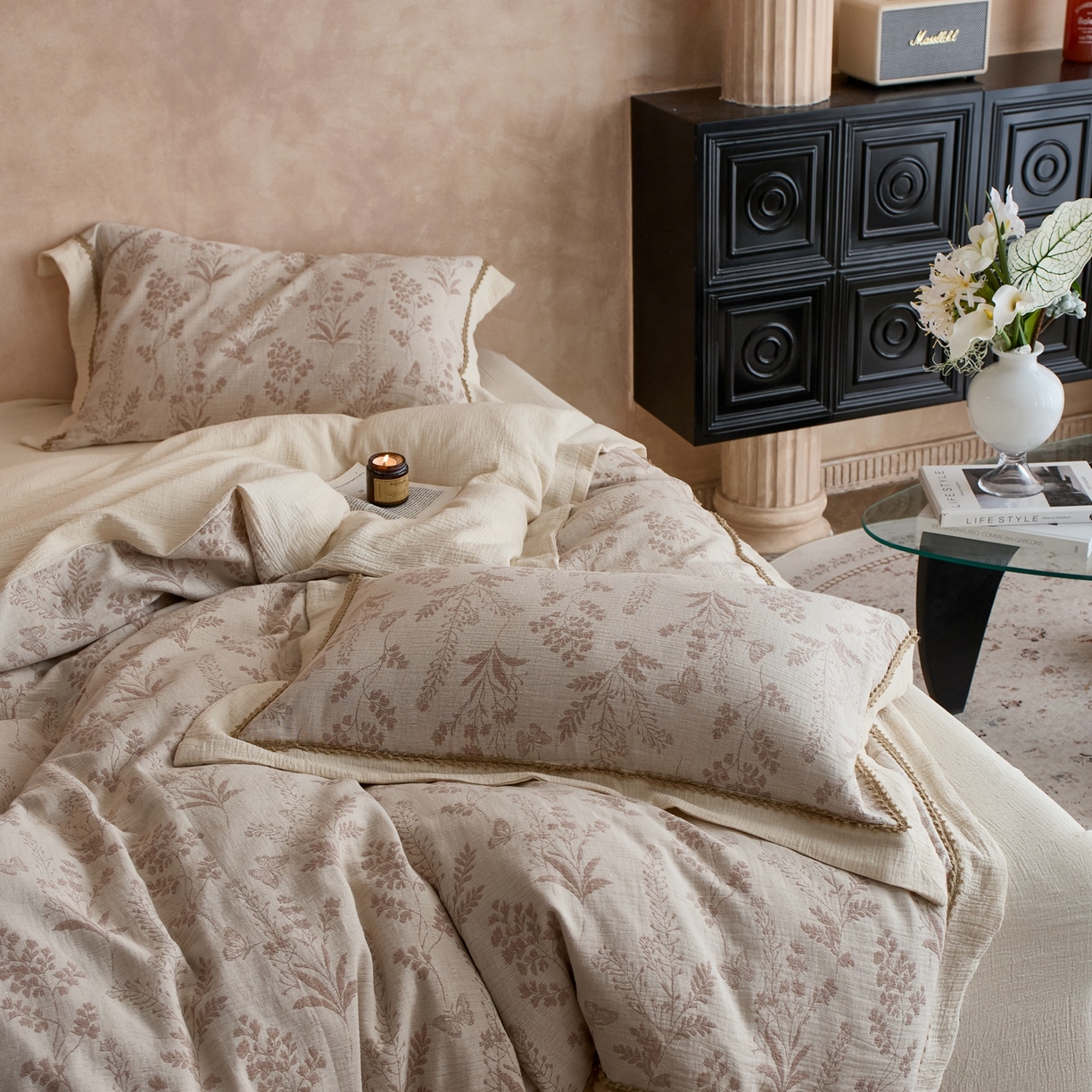 91家纺网 家纺一手货源 找家纺 涞澳家纺 2025新款棉麻皱皱纱四件套 听风絮