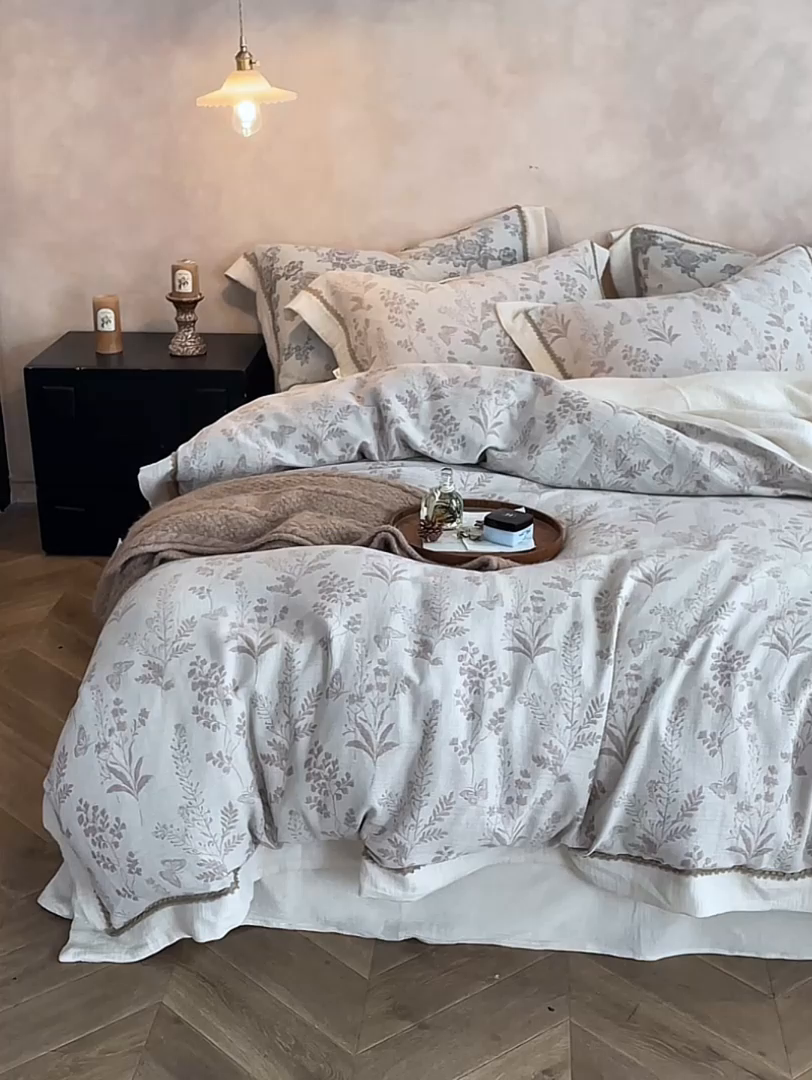 91家纺网 家纺一手货源 找家纺 涞澳家纺 2025新款棉麻皱皱纱四件套 听风絮