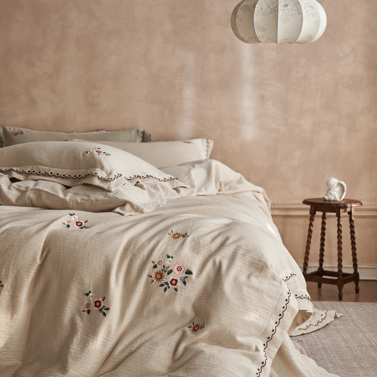 涞澳家纺 2025新款棉麻皱皱纱四件套 一山春色-白