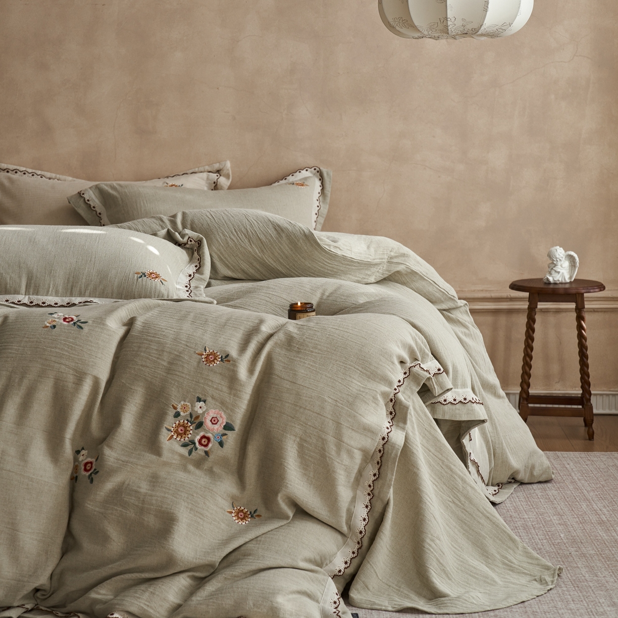 涞澳家纺 2025新款棉麻皱皱纱四件套 一山春色-绿