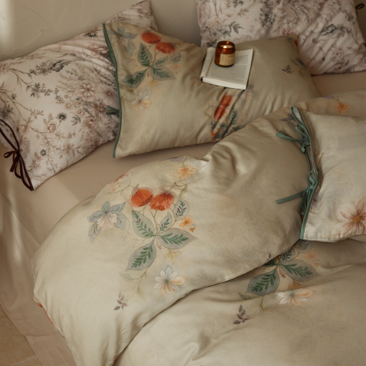 91家纺网 家纺一手货源 找家纺 涞澳家纺 2025新款全棉纯棉软烟纱四件套 漫序花园