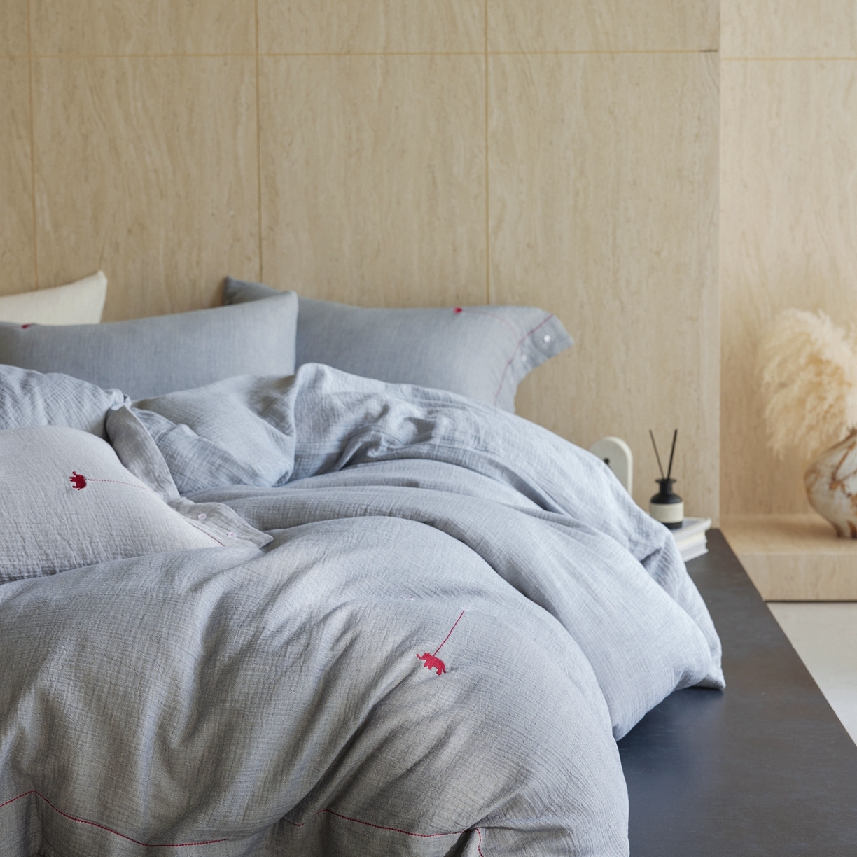 涞澳家纺 2025新款棉麻皱皱纱四件套 梵象-蓝