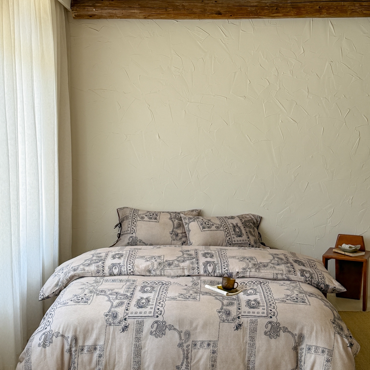 91家纺网 家纺一手货源 找家纺 涞澳家纺 2025新款全棉纯棉软烟纱四件套 摩洛庭院