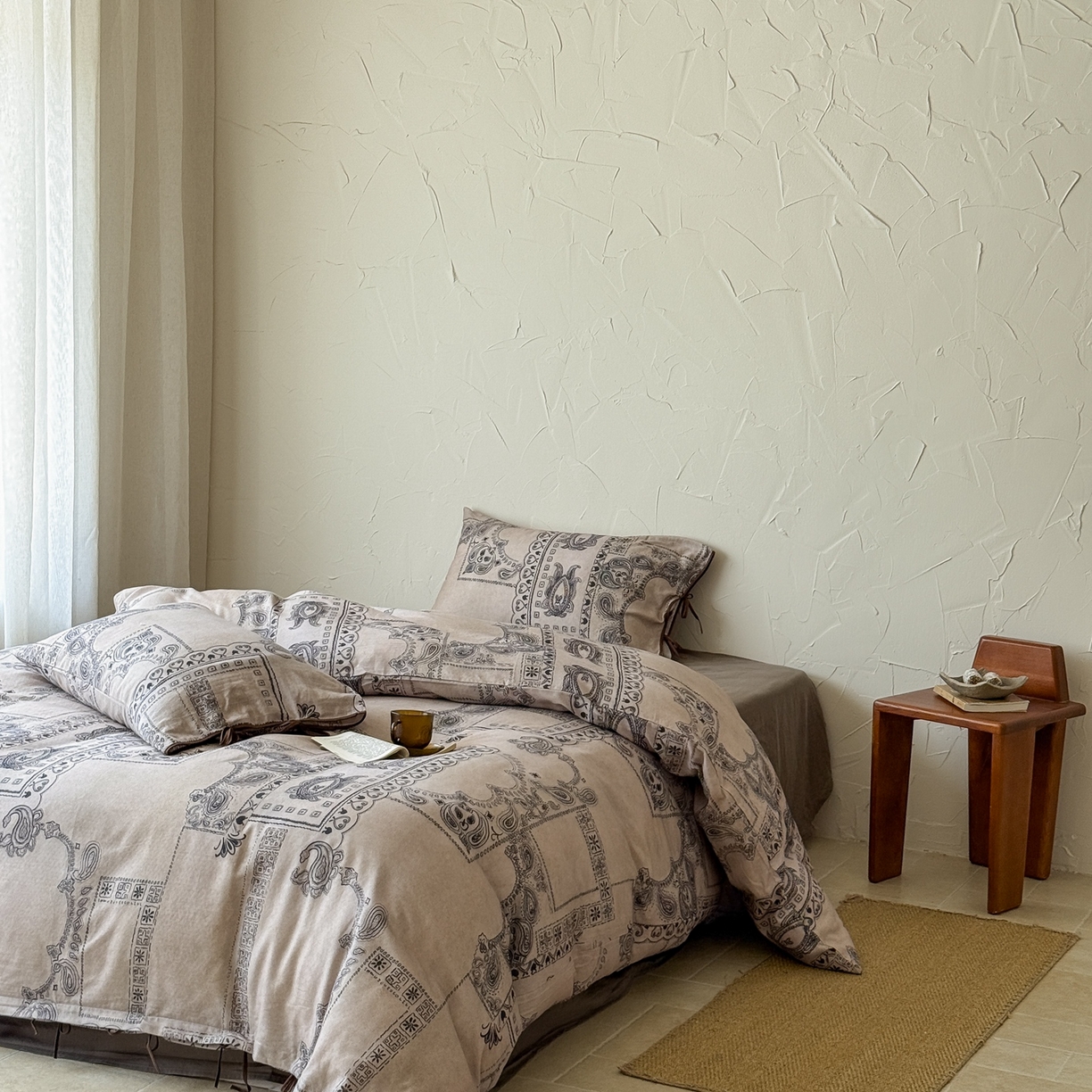 91家纺网 家纺一手货源 找家纺 涞澳家纺 2025新款全棉纯棉软烟纱四件套 摩洛庭院