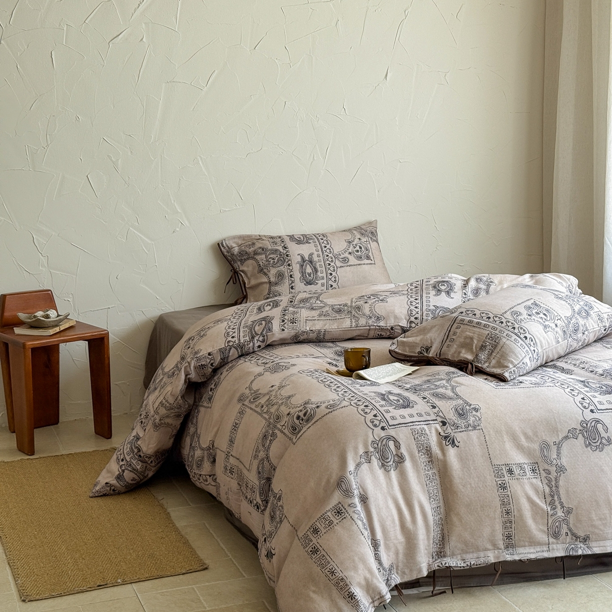 91家纺网 家纺一手货源 找家纺 涞澳家纺 2025新款全棉纯棉软烟纱四件套 摩洛庭院