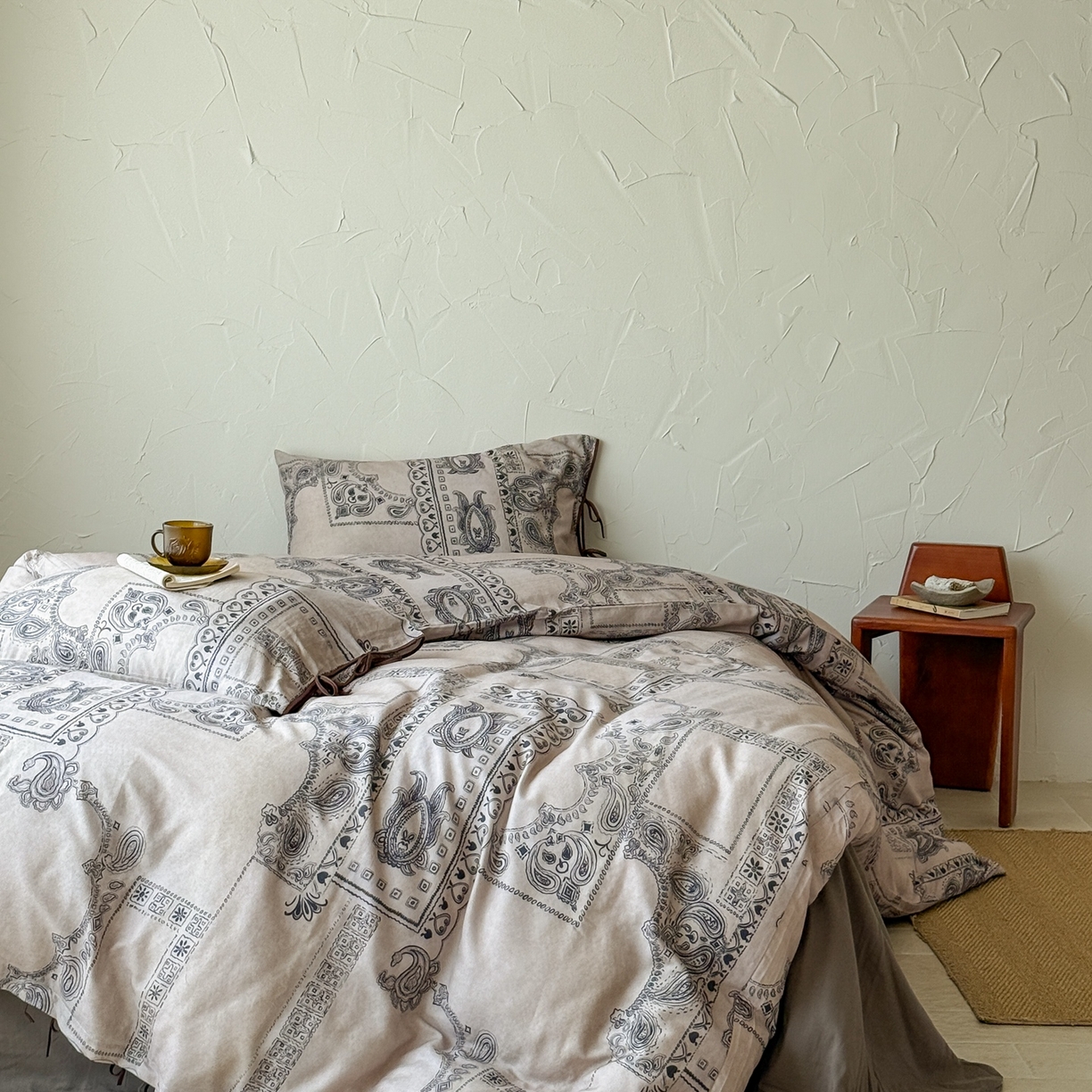 91家纺网 家纺一手货源 找家纺 涞澳家纺 2025新款全棉纯棉软烟纱四件套 摩洛庭院