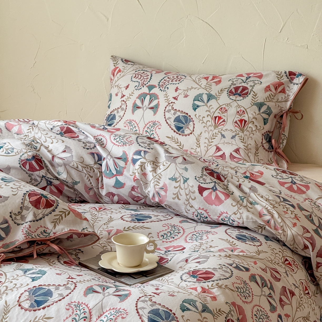 91家纺网 家纺一手货源 找家纺 涞澳家纺 2025新款全棉纯棉软烟纱四件套 南洋风情