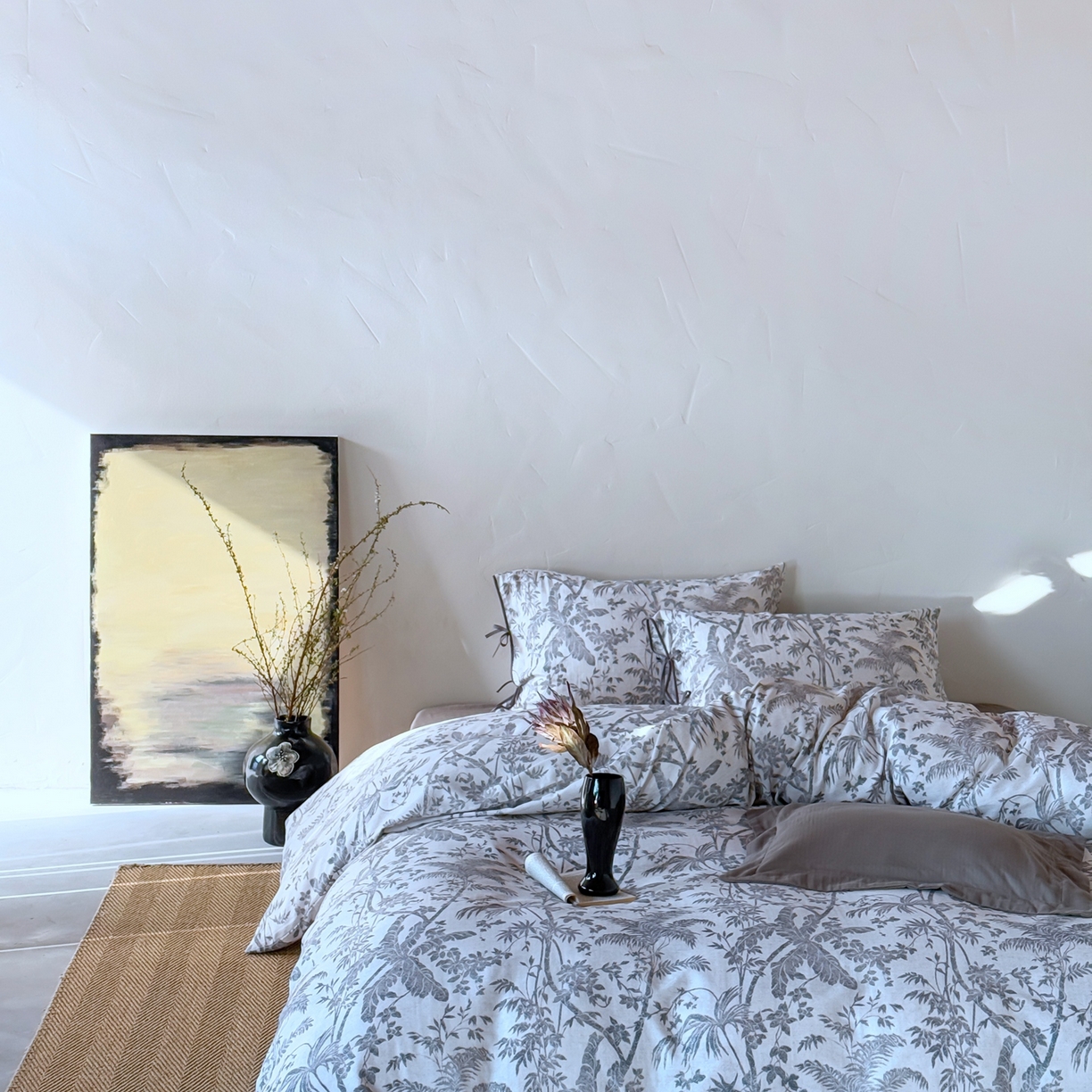 91家纺网 家纺一手货源 找家纺 涞澳家纺 2025新款全棉纯棉软烟纱四件套 浅墨疏影