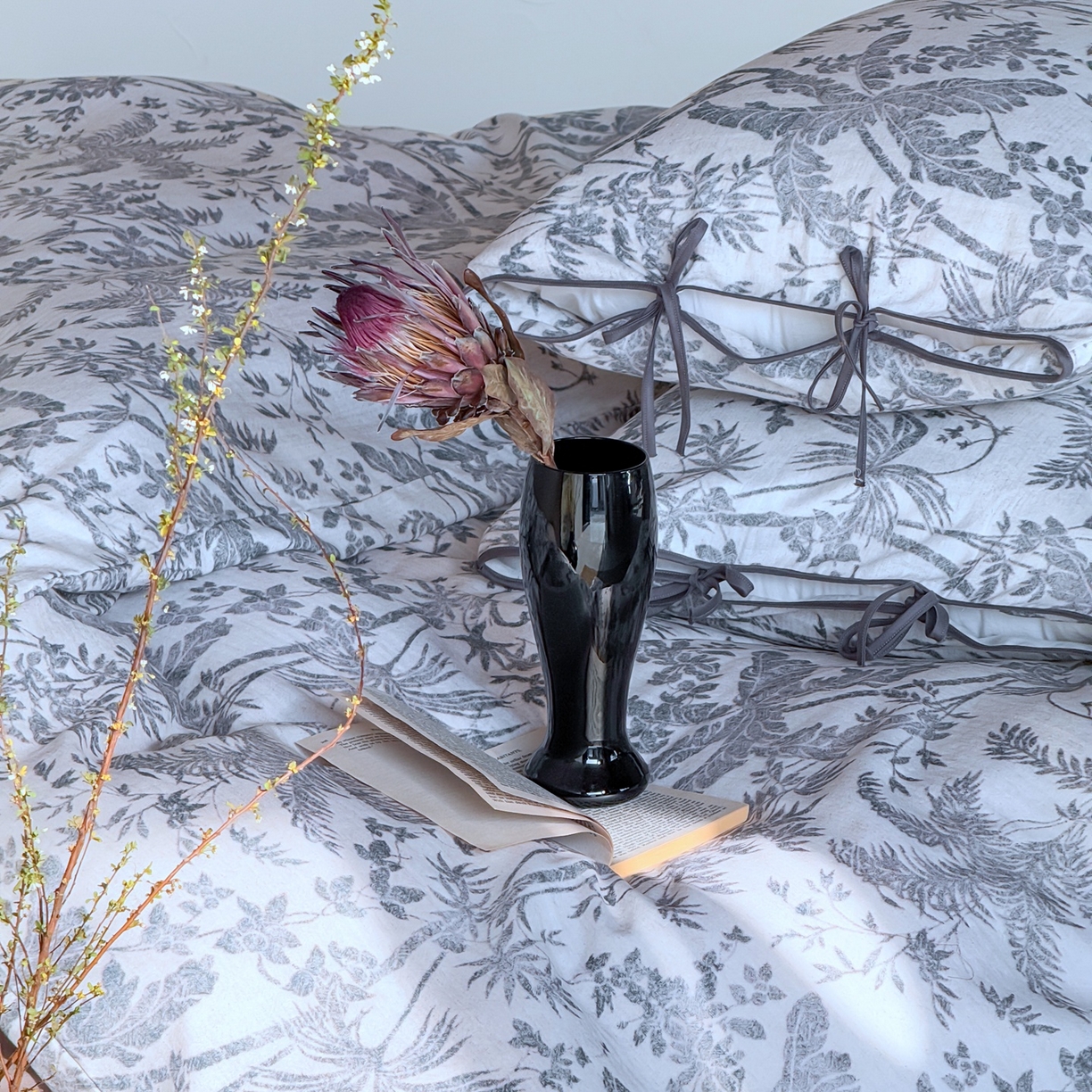 91家纺网 家纺一手货源 找家纺 涞澳家纺 2025新款全棉纯棉软烟纱四件套 浅墨疏影