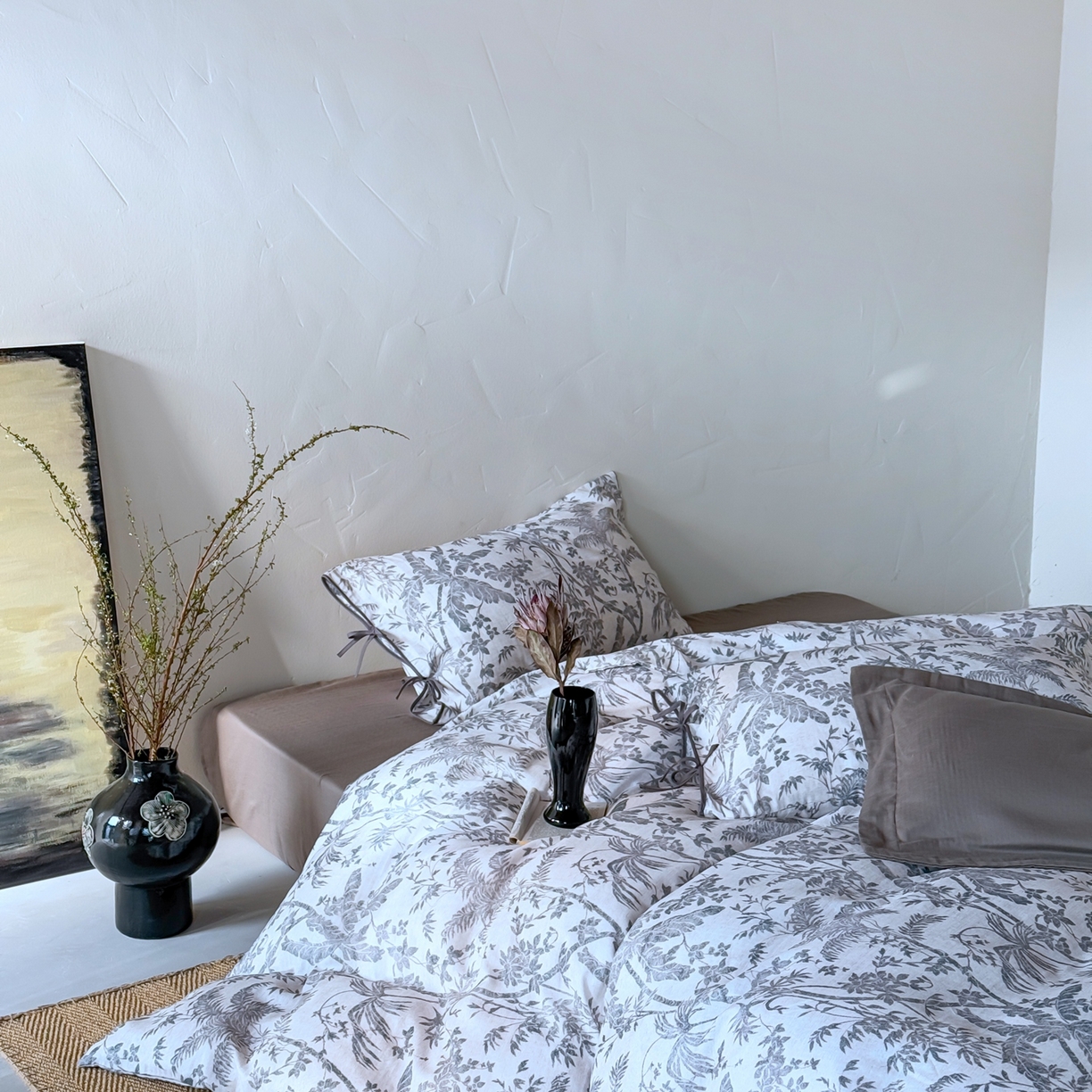 91家纺网 家纺一手货源 找家纺 涞澳家纺 2025新款全棉纯棉软烟纱四件套 浅墨疏影