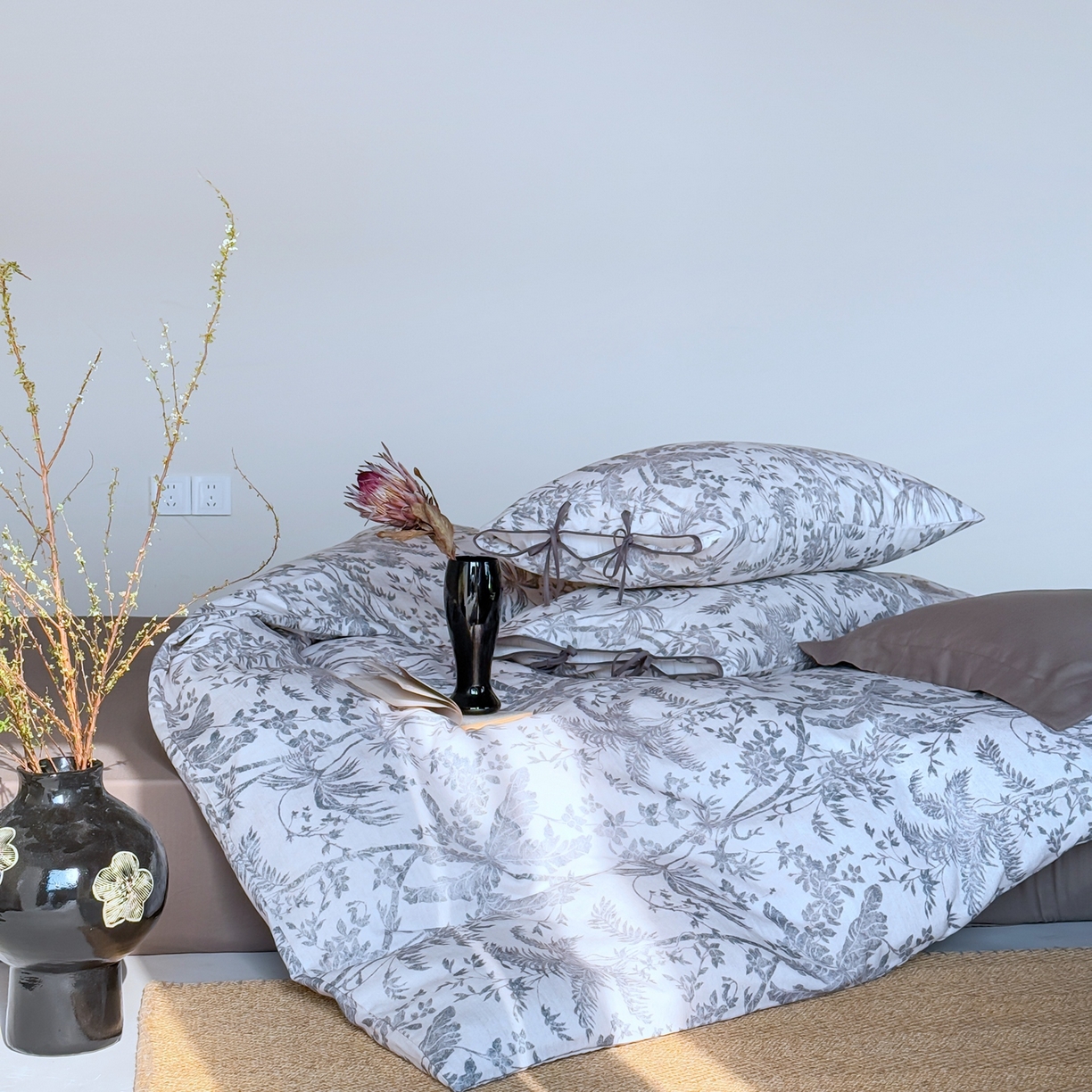 91家纺网 家纺一手货源 找家纺 涞澳家纺 2025新款全棉纯棉软烟纱四件套 浅墨疏影