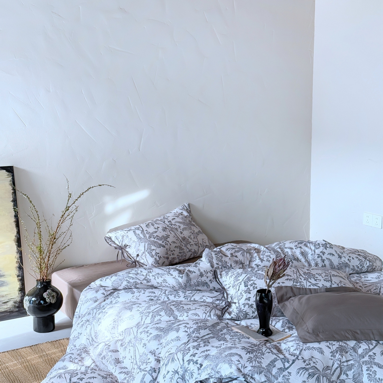 91家纺网 家纺一手货源 找家纺 涞澳家纺 2025新款全棉纯棉软烟纱四件套 浅墨疏影