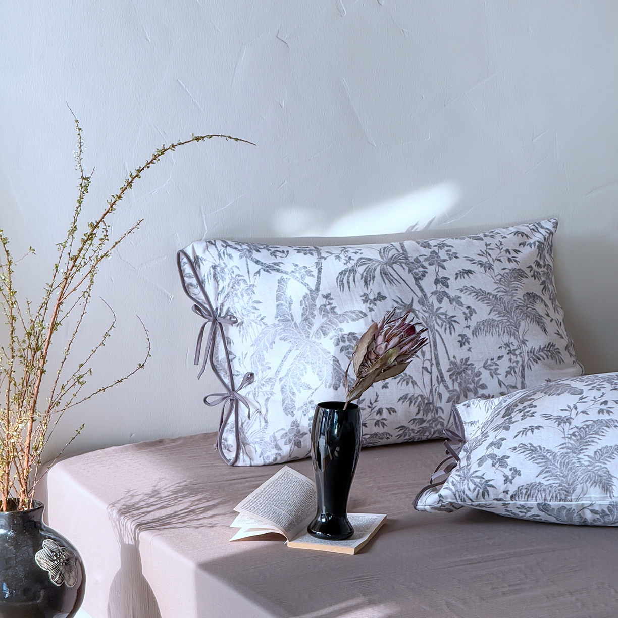 91家纺网 家纺一手货源 找家纺 涞澳家纺 2025新款全棉纯棉软烟纱四件套 浅墨疏影