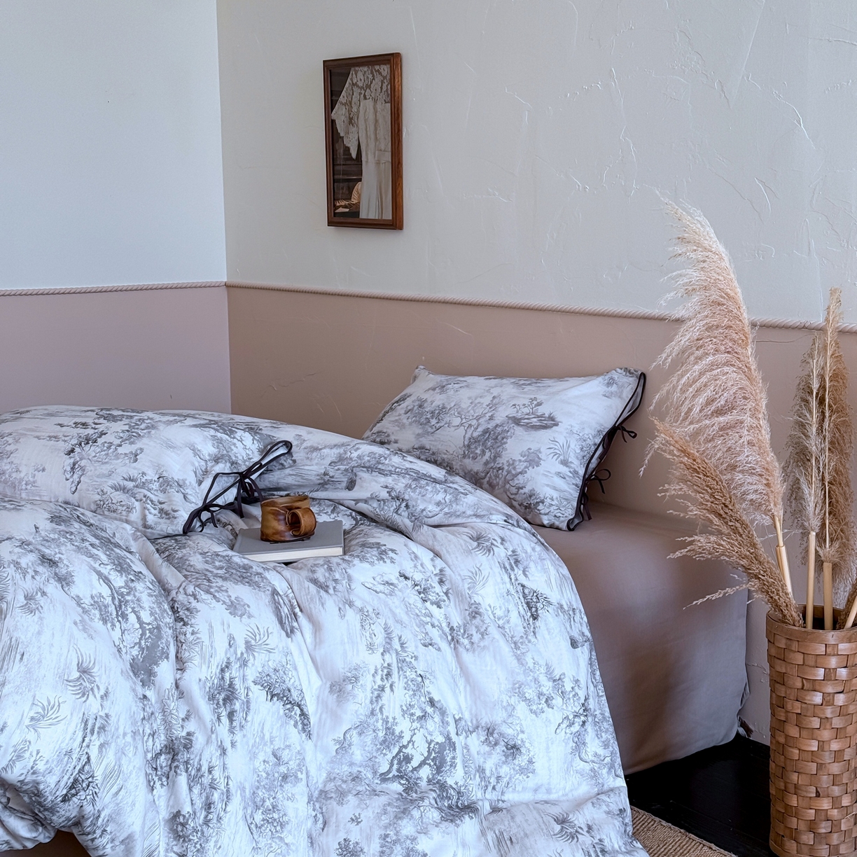 91家纺网 家纺一手货源 找家纺 涞澳家纺 2025新款全棉纯棉软烟纱四件套 仙音玉竹