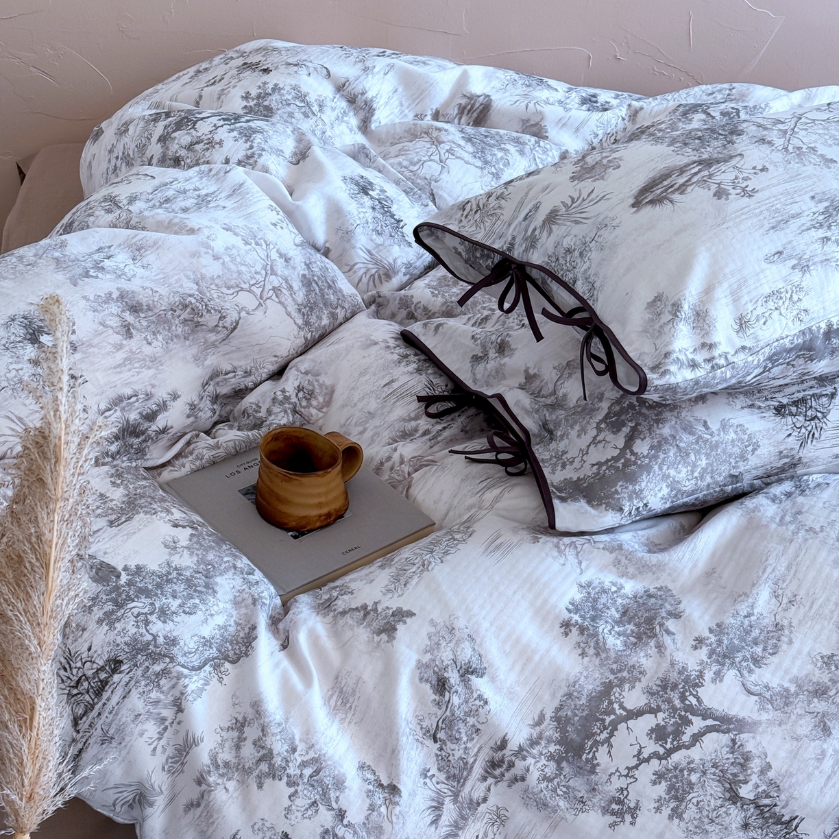 91家纺网 家纺一手货源 找家纺 涞澳家纺 2025新款全棉纯棉软烟纱四件套 仙音玉竹