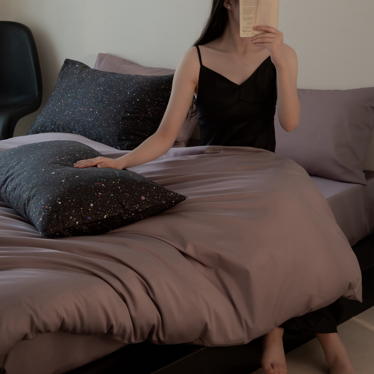 涞澳家纺 2025新款全棉纯棉贡缎六件套(素色四件套+印花枕套） 星月夜