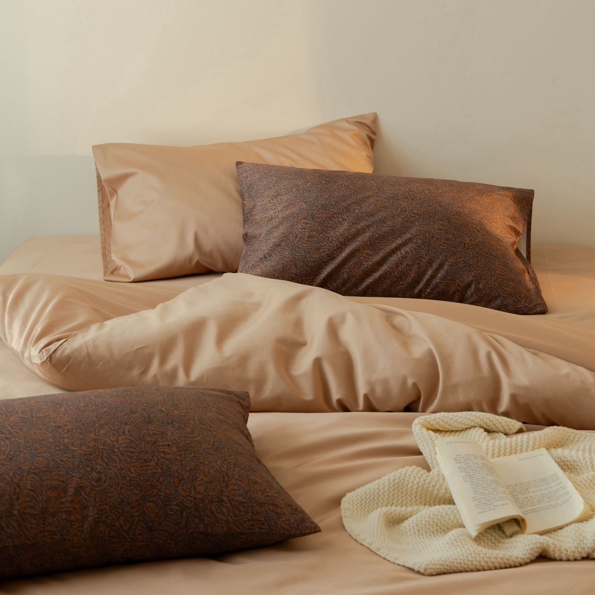 91家纺网 家纺一手货源 找家纺 涞澳家纺 2025新款全棉纯棉贡缎六件套(素色四件套+印花枕套） 野沐