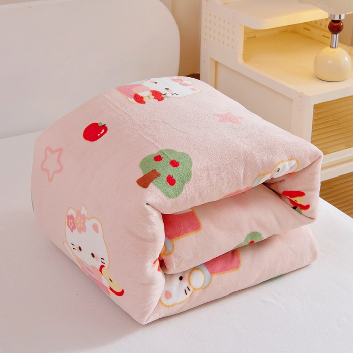 91家纺网 家纺一手货源 找家纺 吉咪兔 2025新款儿童卡通牛奶绒双面绒幼儿园被子三件套六件套保暖被褥被套 可爱猫咪