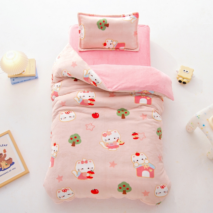 吉咪兔 2025新款儿童卡通牛奶绒双面绒幼儿园被子三件套六件套保暖被褥被套 可爱猫咪