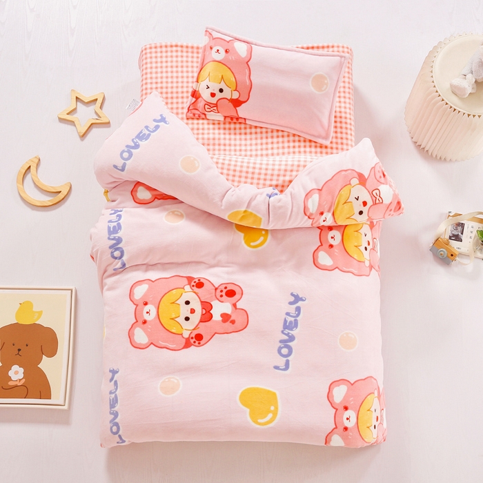 吉咪兔 2025新款儿童卡通牛奶绒双面绒幼儿园被子三件套六件套保暖被褥被套 可爱女孩
