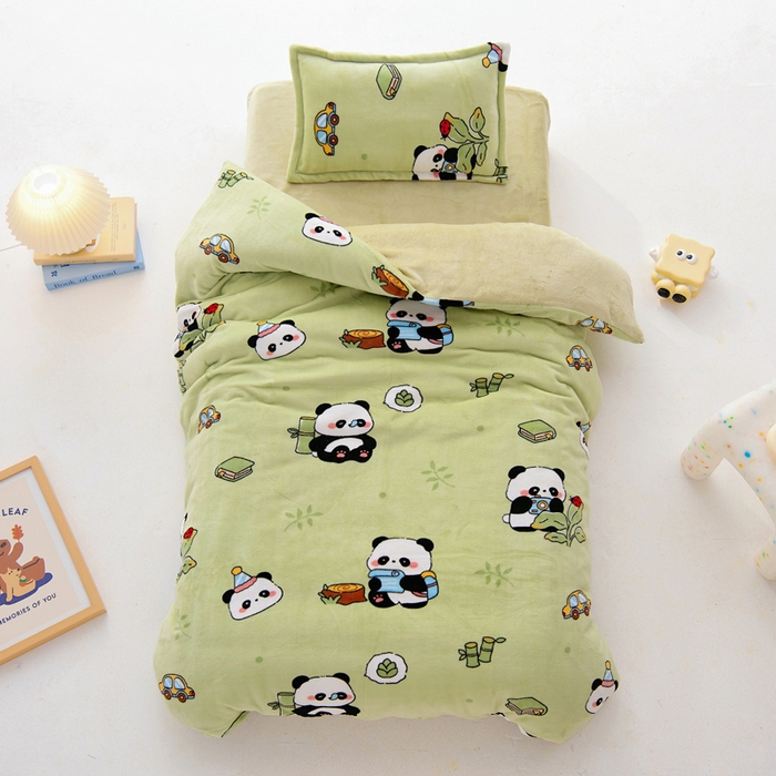 吉咪兔 2025新款儿童卡通牛奶绒双面绒幼儿园被子三件套六件套保暖被褥被套 可爱熊猫