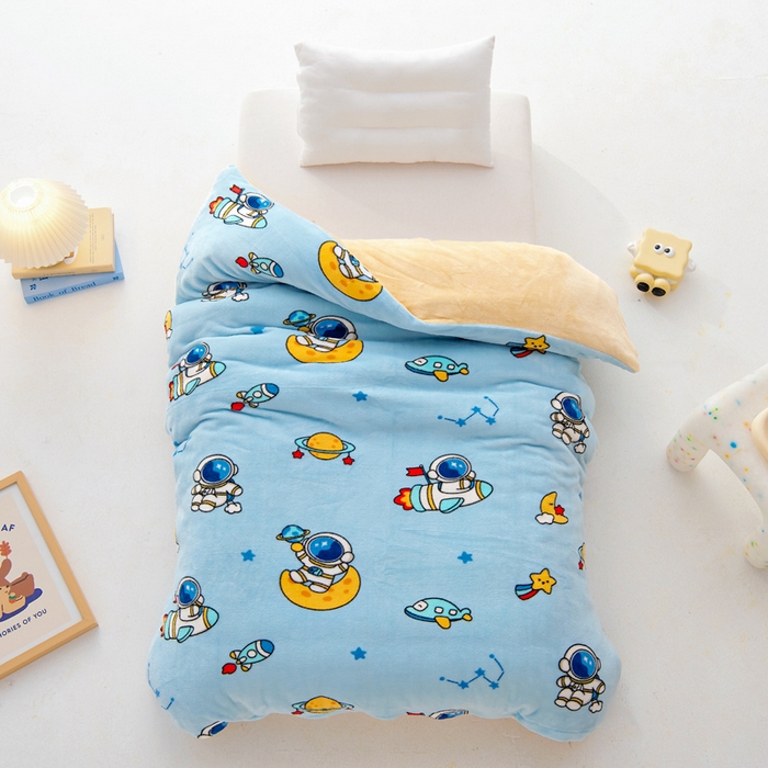 91家纺网 家纺一手货源 找家纺 吉咪兔 2025新款儿童卡通牛奶绒双面绒幼儿园被子三件套六件套保暖被褥被套 探索宇宙