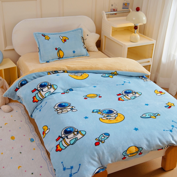 91家纺网 家纺一手货源 找家纺 吉咪兔 2025新款儿童卡通牛奶绒双面绒幼儿园被子三件套六件套保暖被褥被套 探索宇宙