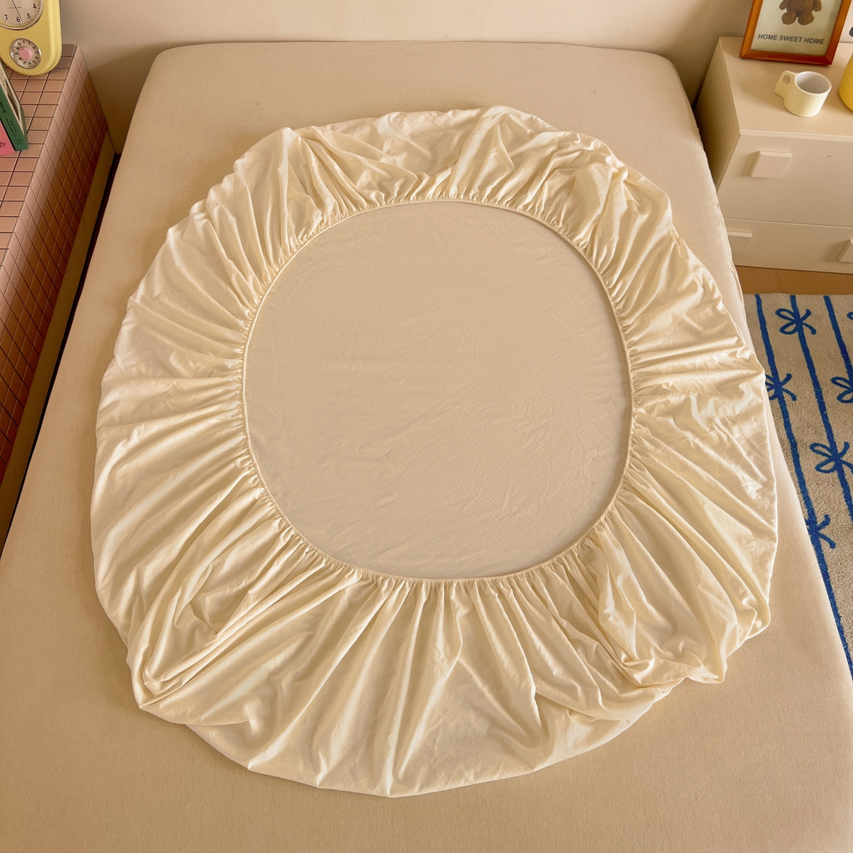 91家纺网 家纺一手货源 找家纺 （总）漫仙阁家纺 2025新品云朵棉可爱风卡通烫画单床笠枕套三件套