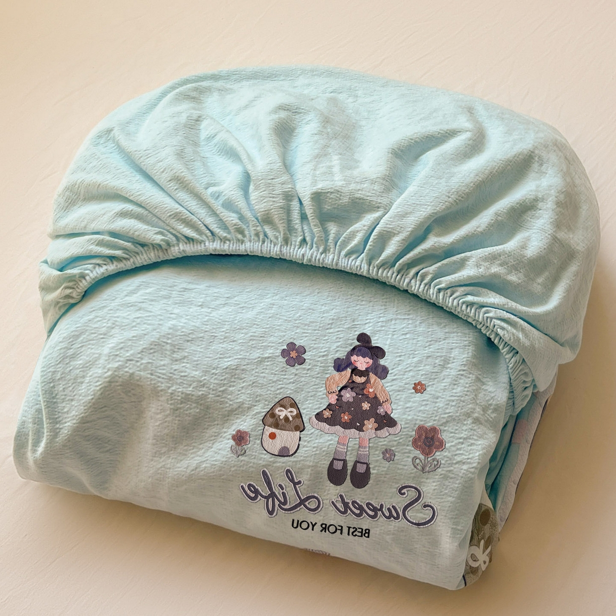 漫仙阁家纺 2025新品云朵棉可爱风卡通烫画单床笠枕套三件套 花仙子