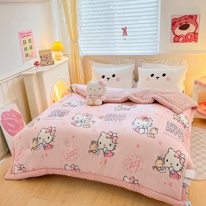 91家纺网 家纺一手货源 找家纺 花满路 2025新款儿童秋冬豆豆被kt猫