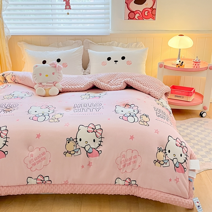 91家纺网 家纺一手货源 找家纺 花满路 2025新款儿童秋冬豆豆被kt猫