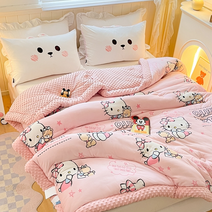 91家纺网 家纺一手货源 找家纺 花满路 2025新款儿童秋冬豆豆被kt猫