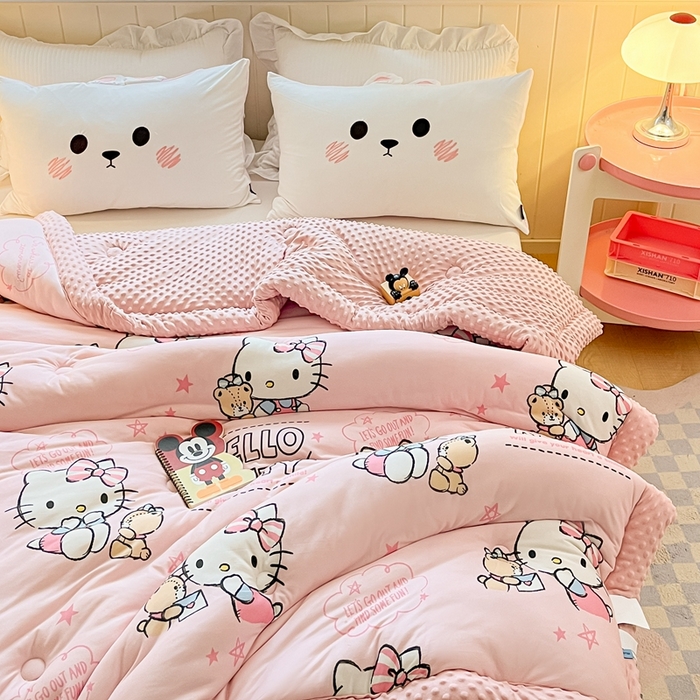 91家纺网 家纺一手货源 找家纺 花满路 2025新款儿童秋冬豆豆被kt猫