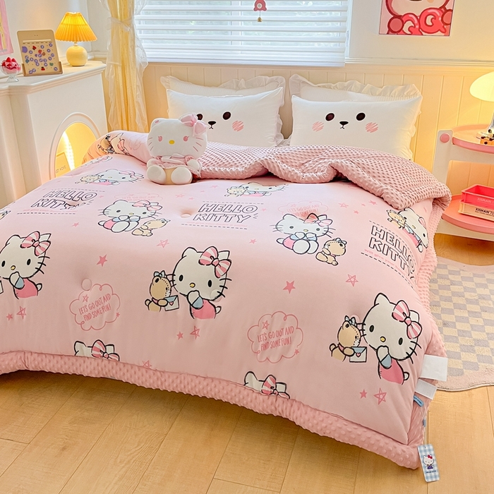 91家纺网 家纺一手货源 找家纺 花满路 2025新款儿童秋冬豆豆被kt猫