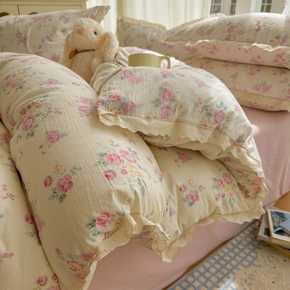 91家纺网 家纺一手货源 找家纺 （总）颜选 2025新款全棉纯棉花边款四件套