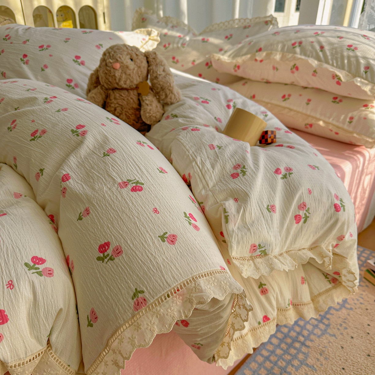 91家纺网 家纺一手货源 找家纺 （总）颜选 2025新款全棉纯棉花边款四件套