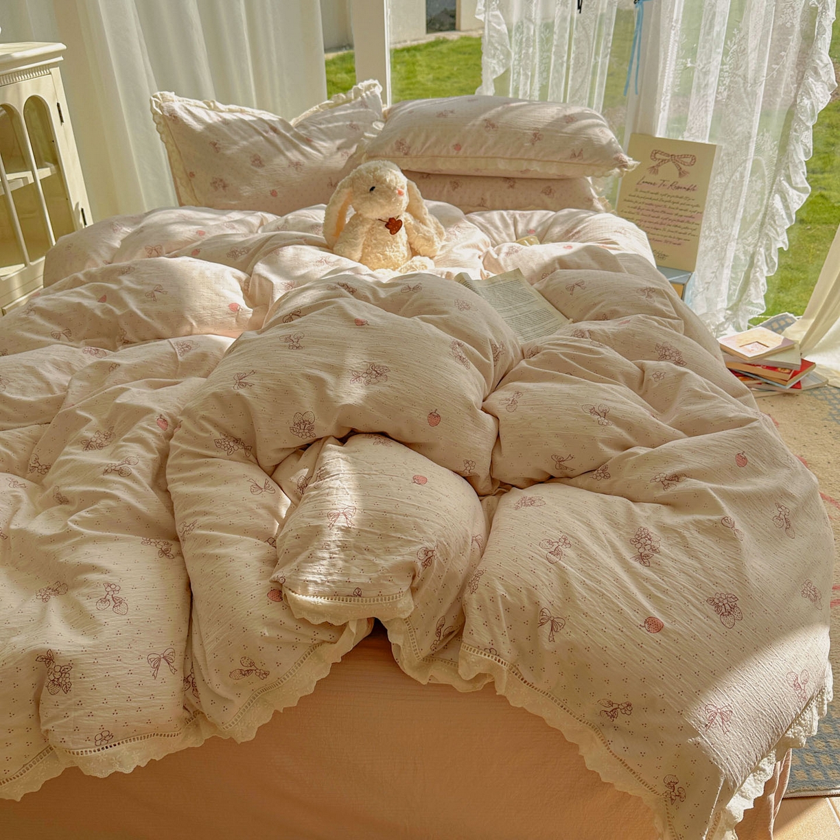 91家纺网 家纺一手货源 找家纺 颜选 2025新款全棉纯棉花边款四件套 全棉花边本古