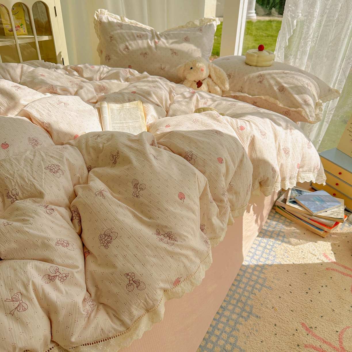 91家纺网 家纺一手货源 找家纺 颜选 2025新款全棉纯棉花边款四件套 全棉花边本古