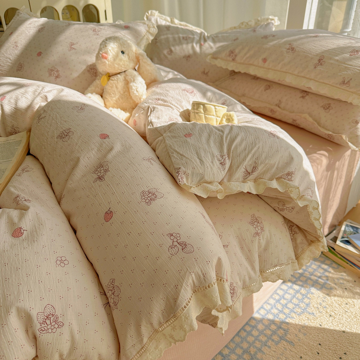 91家纺网 家纺一手货源 找家纺 颜选 2025新款全棉纯棉花边款四件套 全棉花边本古