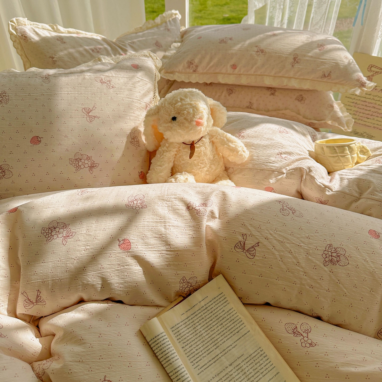 91家纺网 家纺一手货源 找家纺 颜选 2025新款全棉纯棉花边款四件套 全棉花边本古