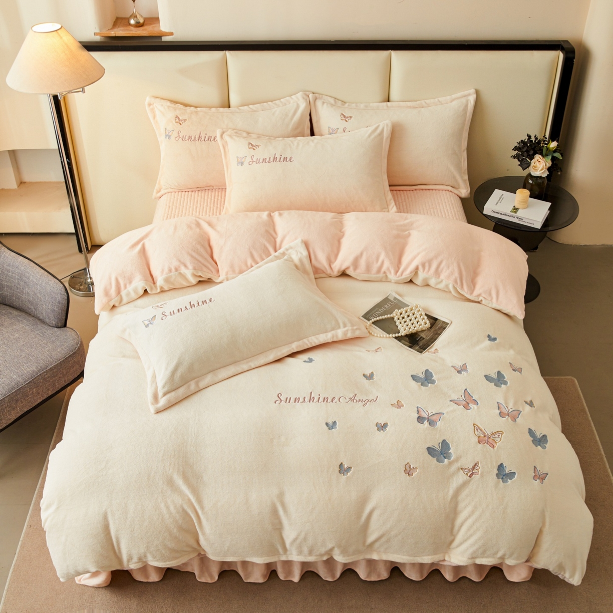 91家纺网 家纺一手货源 找家纺 （总）莱越家纺 2025新款亲肤舒适刺绣床盖四件套-蝶语