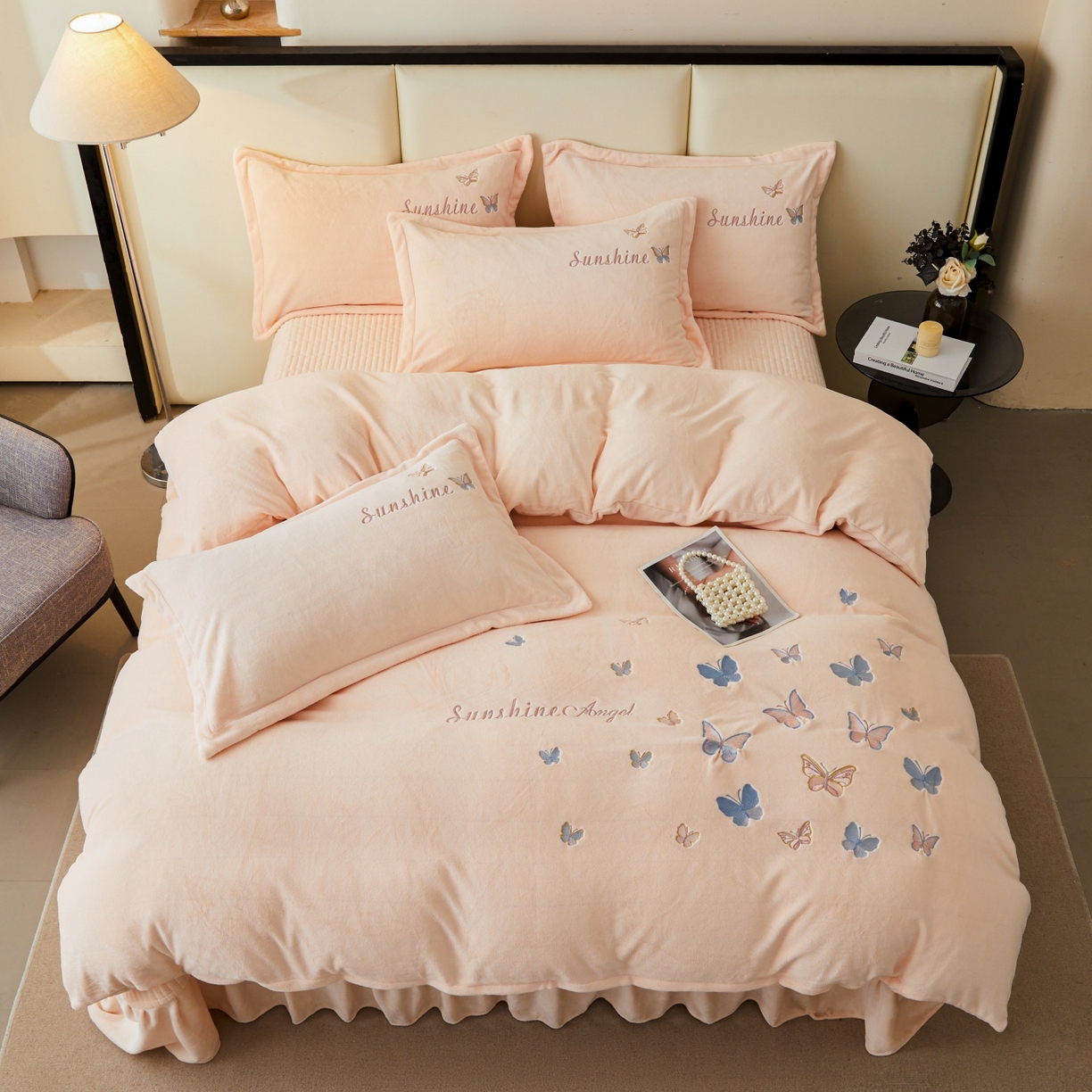 莱越家纺 2025新款亲肤舒适刺绣床盖四件套-蝶语 【蝶语】淡雅玉