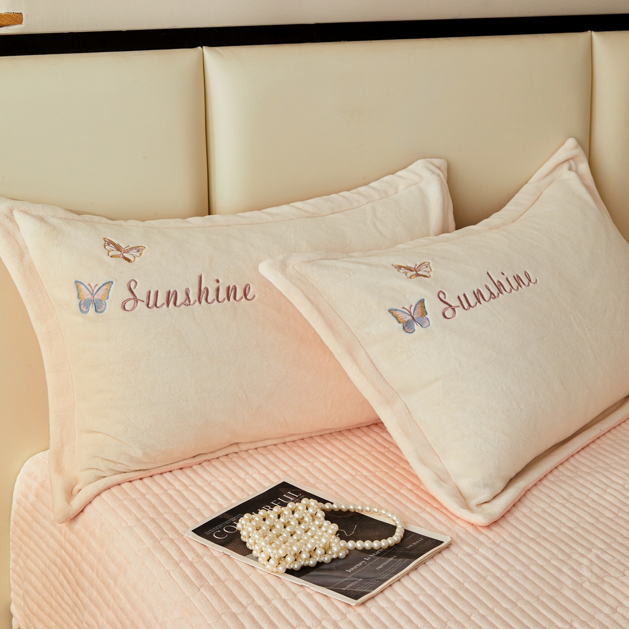 91家纺网 家纺一手货源 找家纺 莱越家纺 2025新款亲肤舒适刺绣床盖四件套-蝶语 【蝶语】米白+淡雅玉