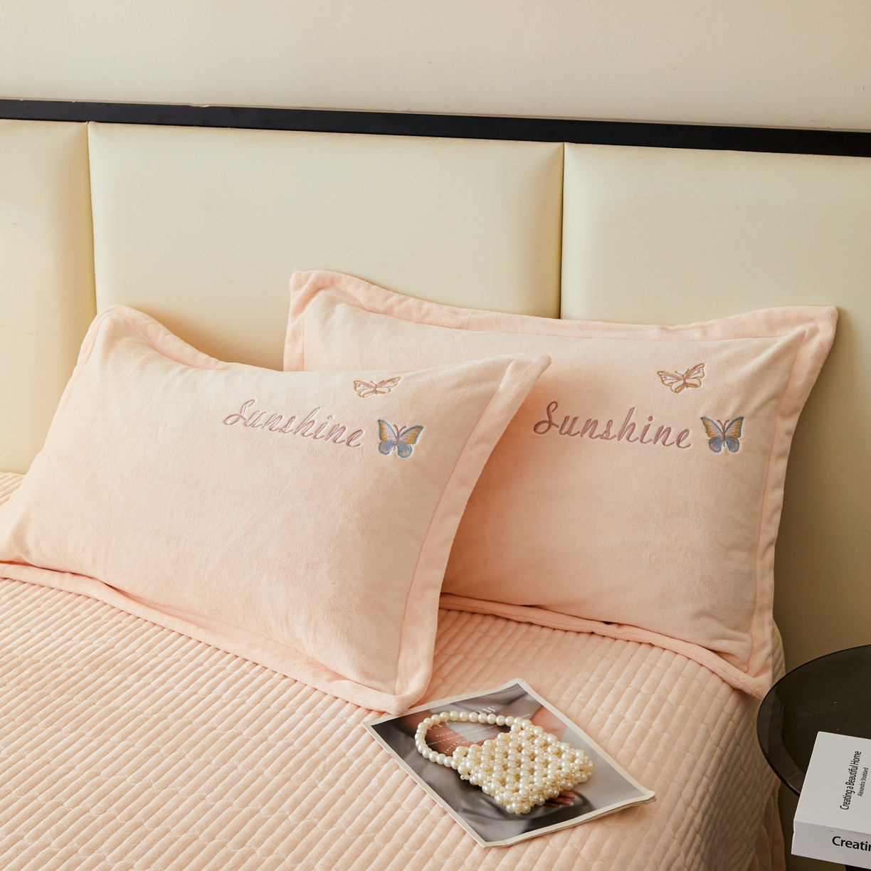 91家纺网 家纺一手货源 找家纺 莱越家纺 2025新款亲肤舒适刺绣床盖四件套-蝶语 【蝶语】淡雅玉