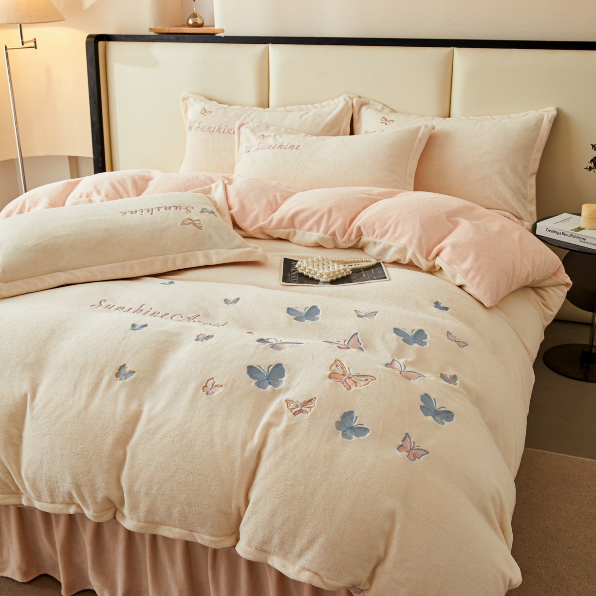 91家纺网 家纺一手货源 找家纺 莱越家纺 2025新款亲肤舒适刺绣床盖四件套-蝶语 【蝶语】米白+淡雅玉